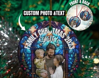 Adorno fotográfico personalizado en ambos lados / Imagen de decoración del árbol / Regalo fotográfico personalizado / Adorno de imagen / Adorno navideño delante y detrás