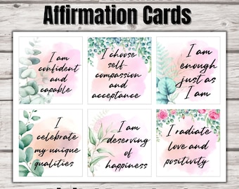 Affirmation cards printable,Daily affirmation cards,positive affirmation cards,self-esteem cards, manifestation cards, motivational cards