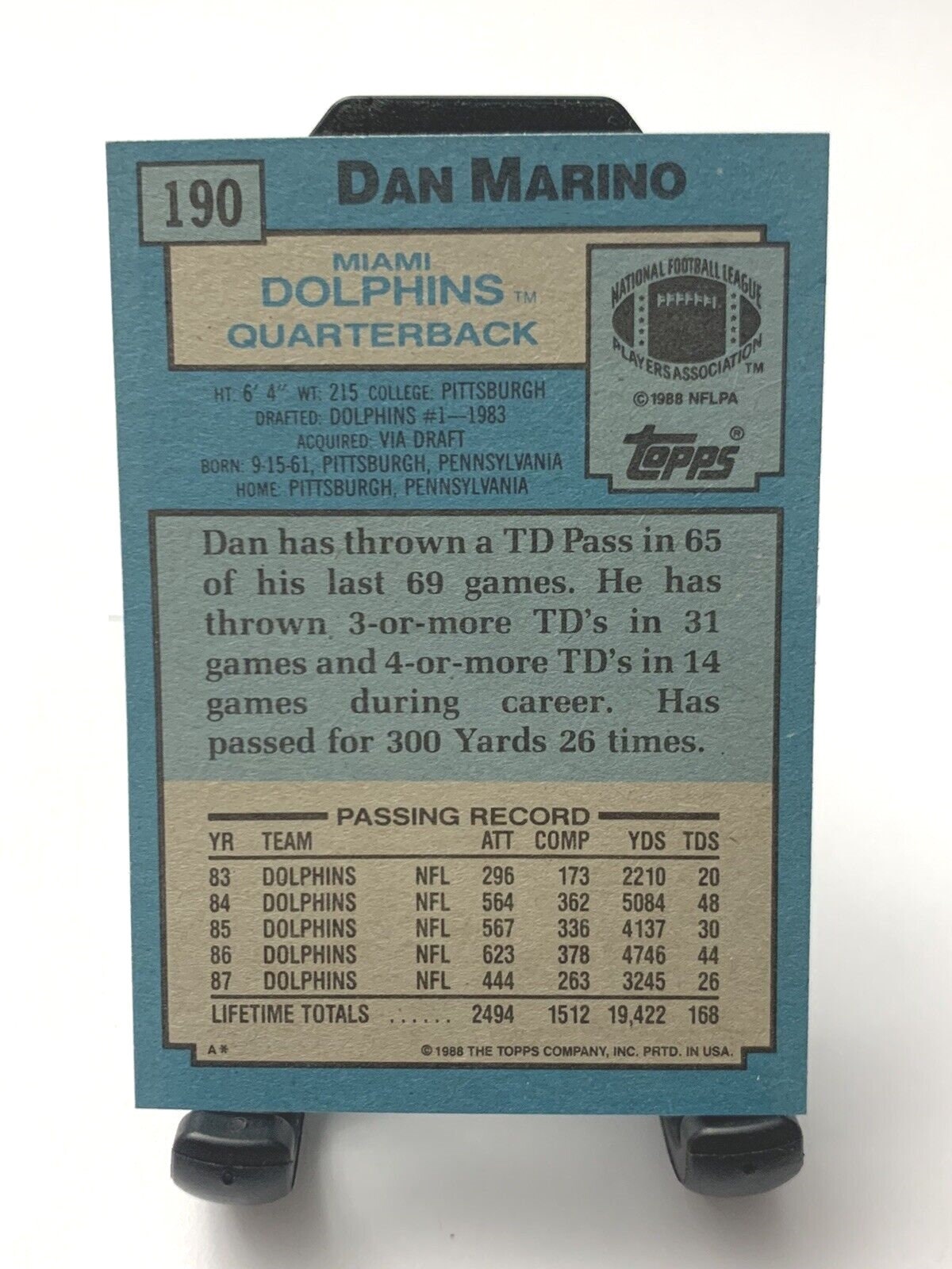 Dan Marino Football Card RARE 1988 Edition 190 - Etsy