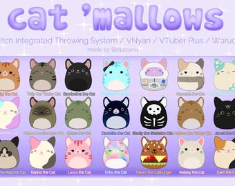 3D || Megaset kattensquishmallow | Wegwerpitems voor streaming | VNyan/VTuber Plus/Warudo/Twitch geïntegreerd werpsysteem