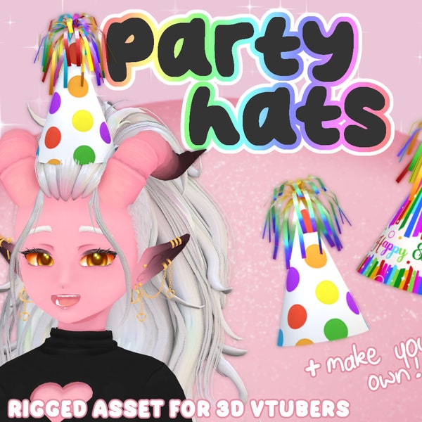 Party Hat Asset | Vnyan Prop/Unity | Rigged 3D Accessory for 3D Vtubers