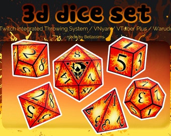3D || Baldur's Gate Dragonflame Red Dnd-dobbelstenenset | Wegwerpitems voor streaming | VNyan/VTuber Plus/Warudo/Twitch geïntegreerd werpen