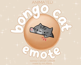 Bongo Cat Emote met grijs tabby kat-thema voor Twitch-streaming
