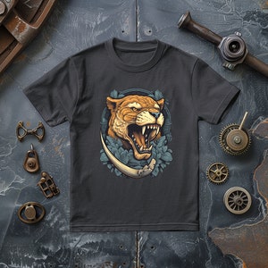Saber Tooth Tiger Unisex T-Shirt - Heavy Cotton, Fierce Prehistoric Graphic, Durable & Comfortable, Multiple Colors