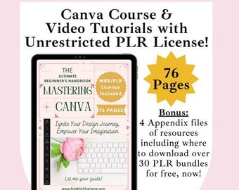 Canva Course 76-pages Unrestricted MRR PLR License with Video Tutorials, Canva Templates, Bonus Resources Free PLR Bundles, Done For You