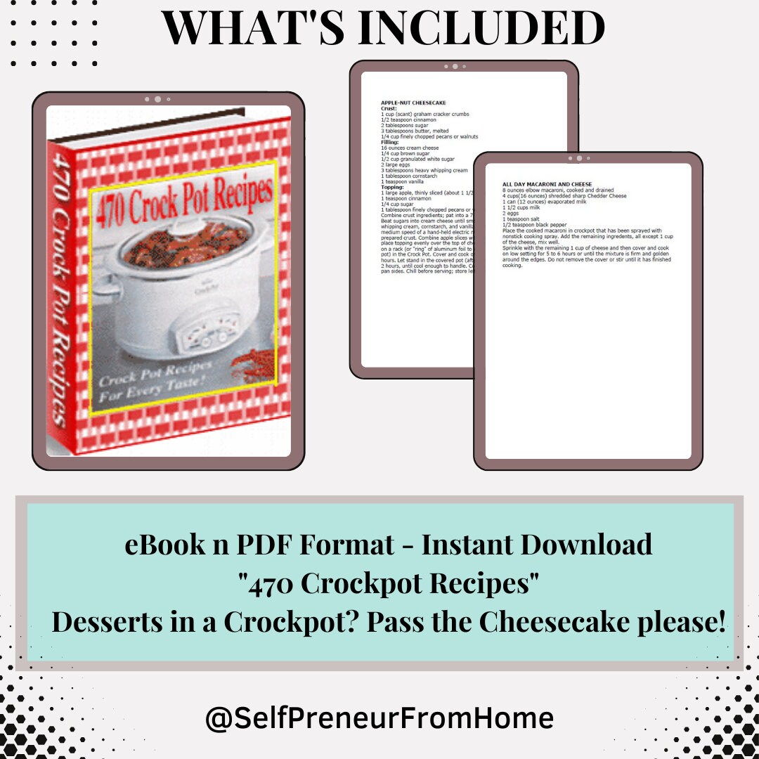 470 Crockpot Recipes Ebook PDF Slow Cooker Recipes Digital