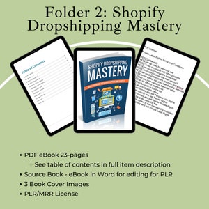 May include: A blue and white book cover with the title "Shopify Dropshipping Mastery" and the text "Make Big Money With Dropshipping and Shopify". The book cover also features a computer screen with a shopping cart icon and a credit card icon. The book cover is surrounded by a white border.