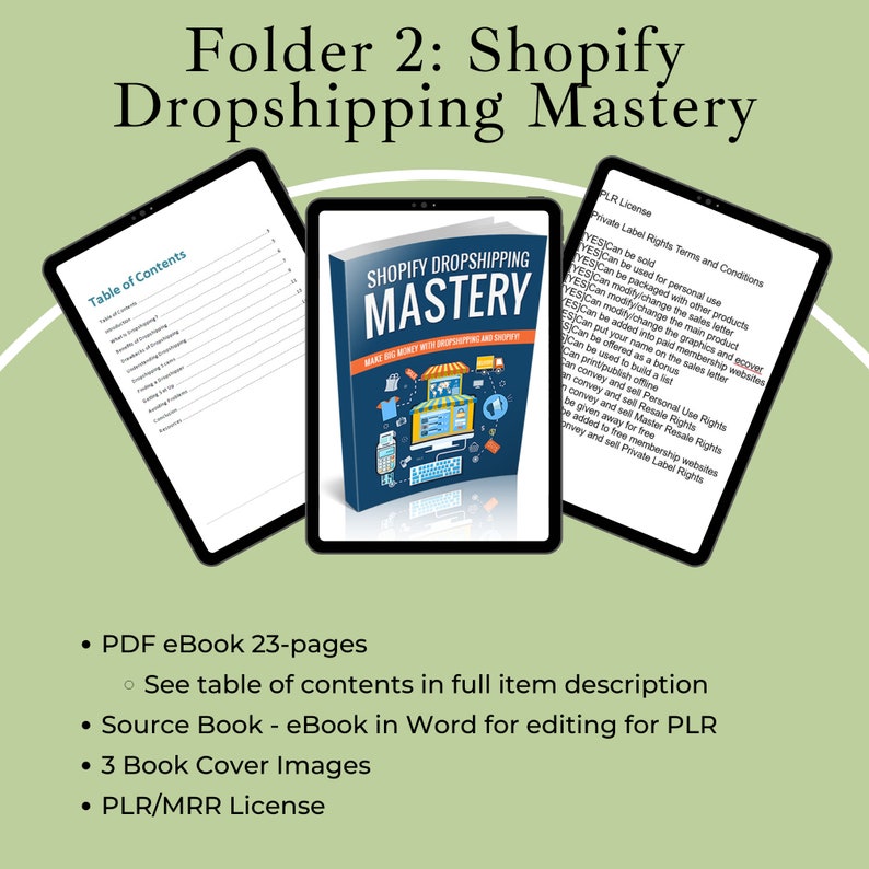 May include: A blue and white book cover with the title "Shopify Dropshipping Mastery" and the text "Make Big Money With Dropshipping and Shopify". The book cover also features a computer screen with a shopping cart icon and a credit card icon. The book cover is surrounded by a white border.
