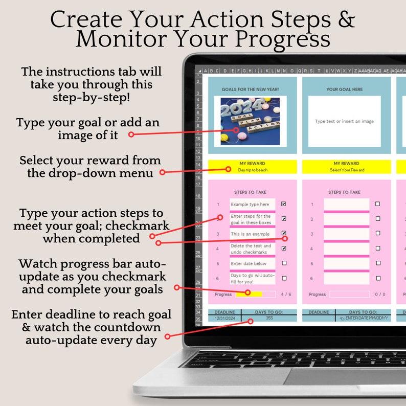 Rewards Progress Report Excel Goal and Reward Planner Template, Goal Tracker and Progress Bar ...