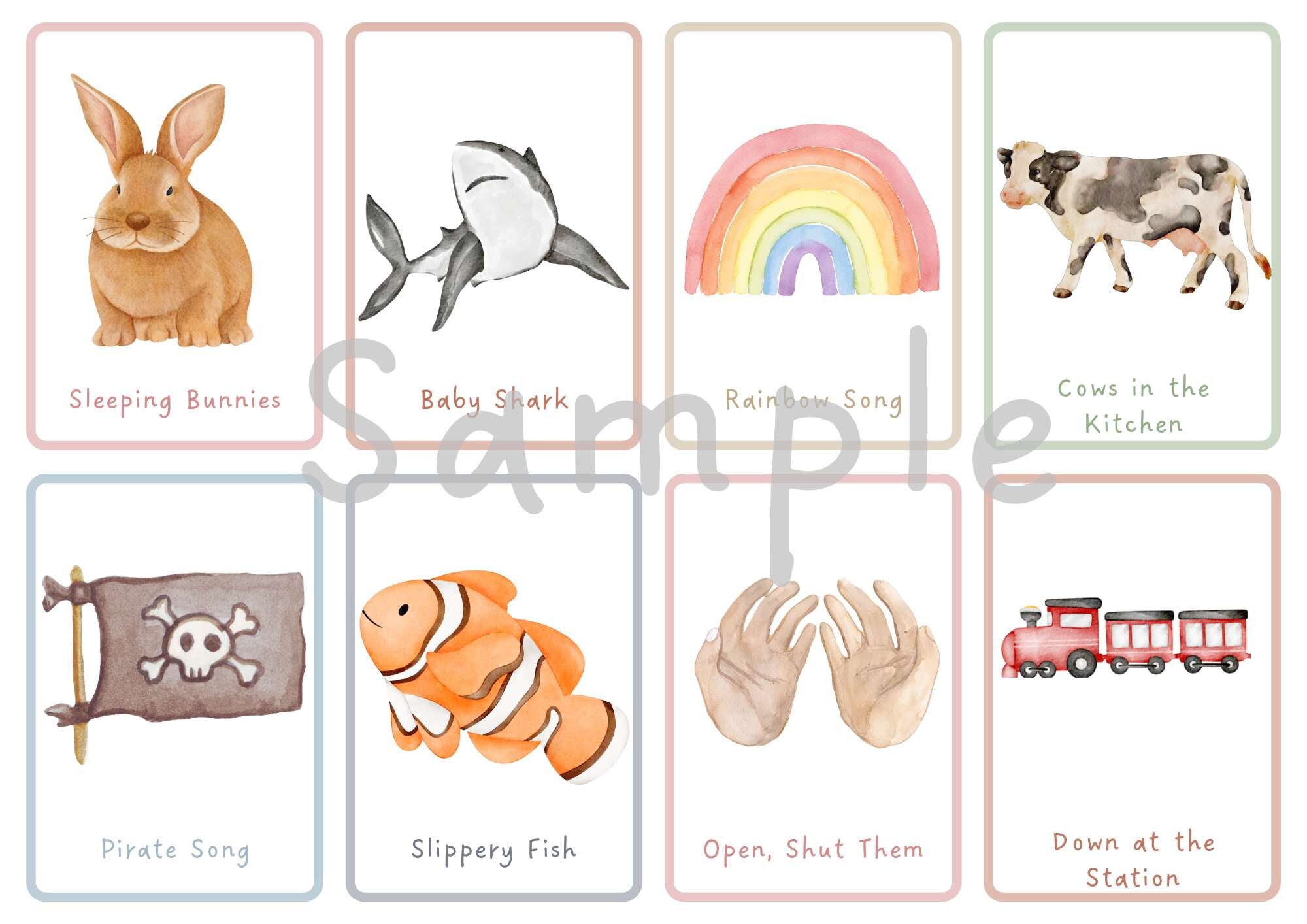 Printable Nursery Rhyme Songs Flashcards Watercolour - Etsy