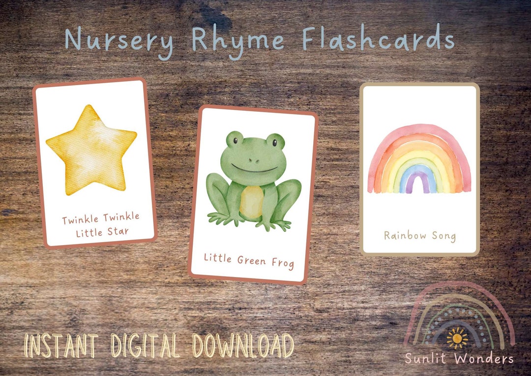 Printable Nursery Rhyme Songs Flashcards, Watercolour, Classroom Decor