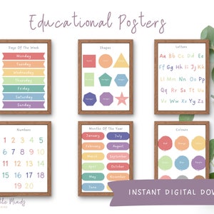 Set of 6 Printable Educational Poster, Classroom Decor, Toddlers, Preschool, Early Learning Resource, Nursery Decor, DIGITAL DOWNLOAD