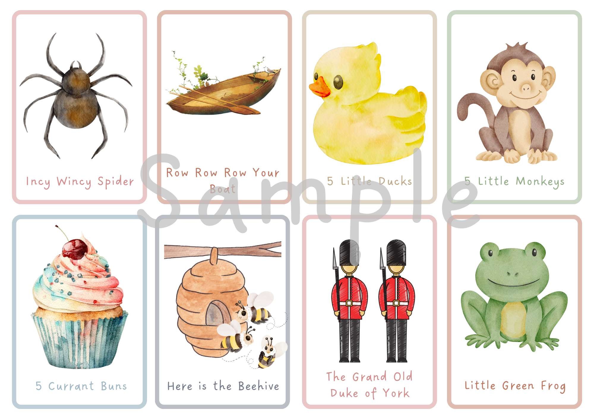 Printable Nursery Rhyme Songs Flashcards Watercolour - Etsy
