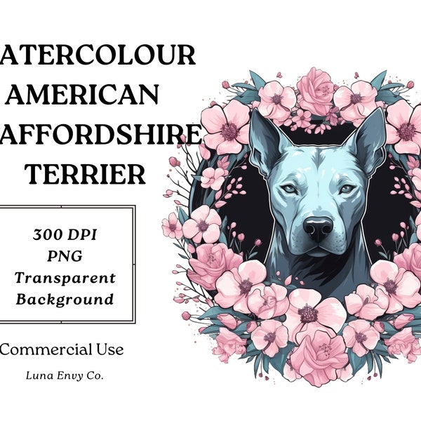 American Staffordshire Terrier Dog Clipart, Watercolour Pet Portrait, 1 Transparent PNG, Sublimation Design, Dog Graphic, Commercial Use