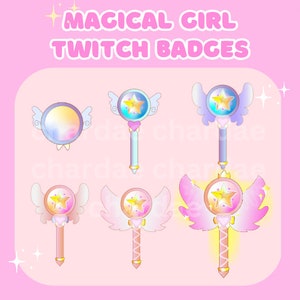 Cute Twitch Badges, Subscribers, Bits, Magical girl wand, Sailor, Kawaii, Moon, Pink, Pretty