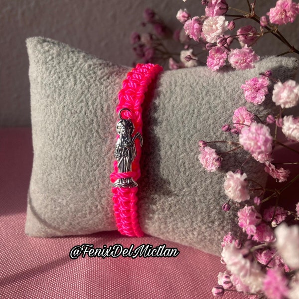 Exclusive Hot Pink Santa Muerte Reina De Amor Handmade Blessed Bracelet