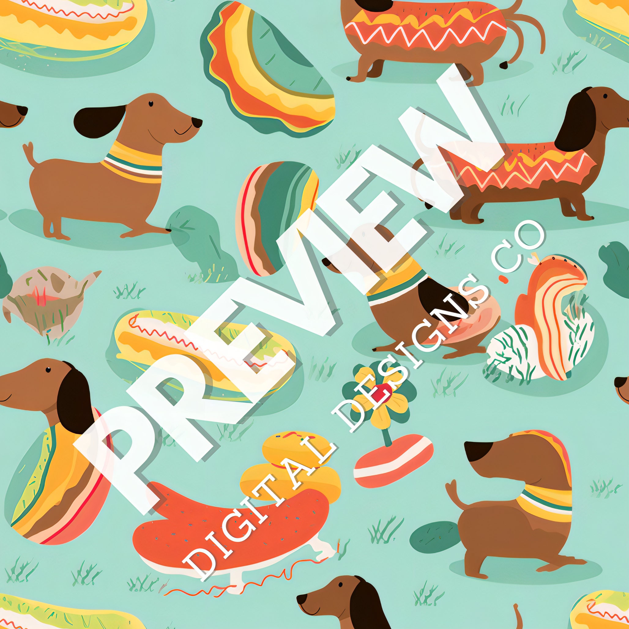 Cute Sausage Dog Digital Pattern, Beautiful Sausage Dog Digital Paper ...