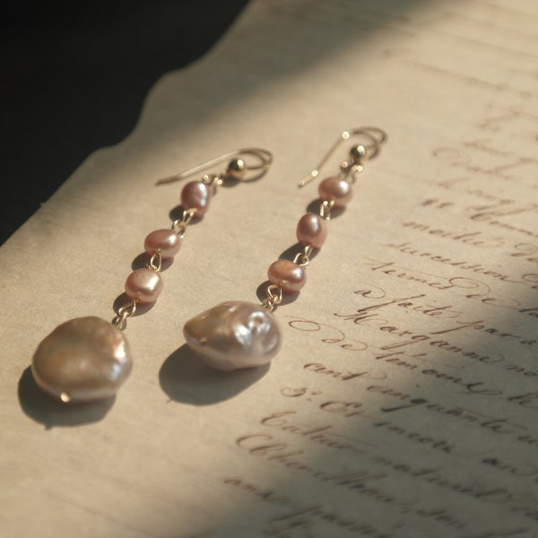 Pinkish purple/lavender Freshwater pearl dangling earrings 14k gold filled OR 925 sterling silver