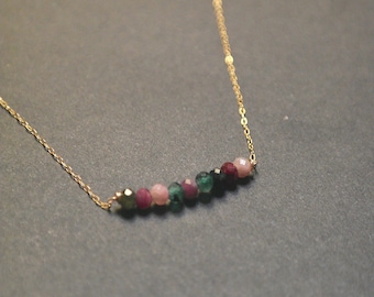 Colorful tourmaline necklace 14k gold filled chain