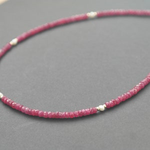 Elegant red ruby necklace with white seed pearl 14k gold filled or 925 sterling silver