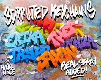 Personalized Graffiti Name Keychain: 3D Printed, Real Spray Paint