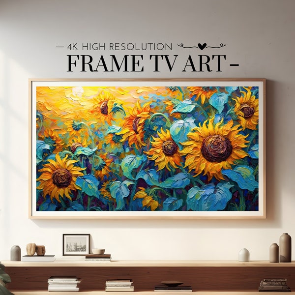 Samsung Frame TV Art, Peinture à l'huile de tournesol, Art floral abstrait, Nature abstraite, Cadre TV Art Spring, Esthétique vibrante, Téléchargement numérique