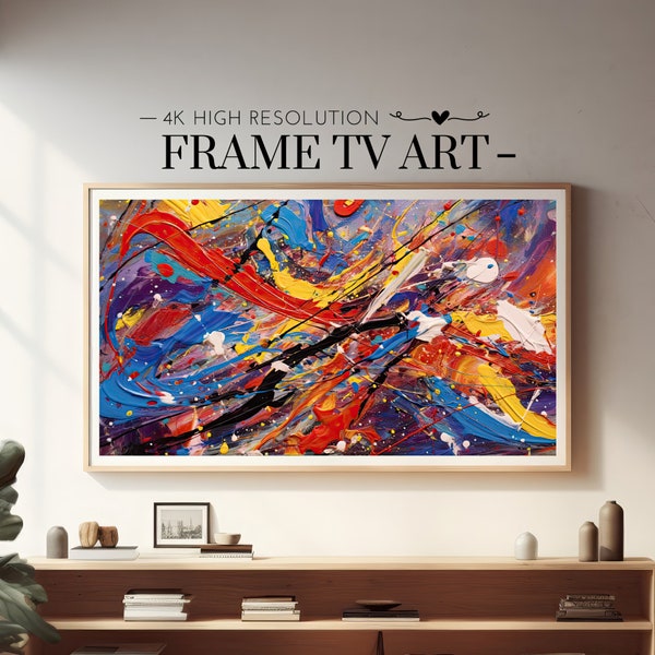 Samsung Frame TV Art, Abstract Drip Oil Painting, Splash Art, Colorful, Vibrant, Expressive Home Decor Art, Expressionism, Digital Download
