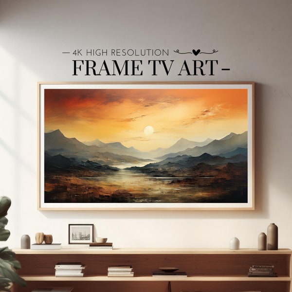 Samsung Frame TV Art, Vintage Mountain Landscape Oil Painting, Muted Colors, Abstract, Sunset, Retro, Mid-century, Digital Download 4K, HD
