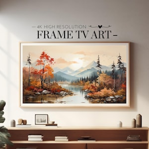 Samsung Frame TV Art, Autumn Forest Landscape, Asian Mountain Range Oil Painting, Dense Autumn Oriental, Fall Colors, Digital Download 4K HD