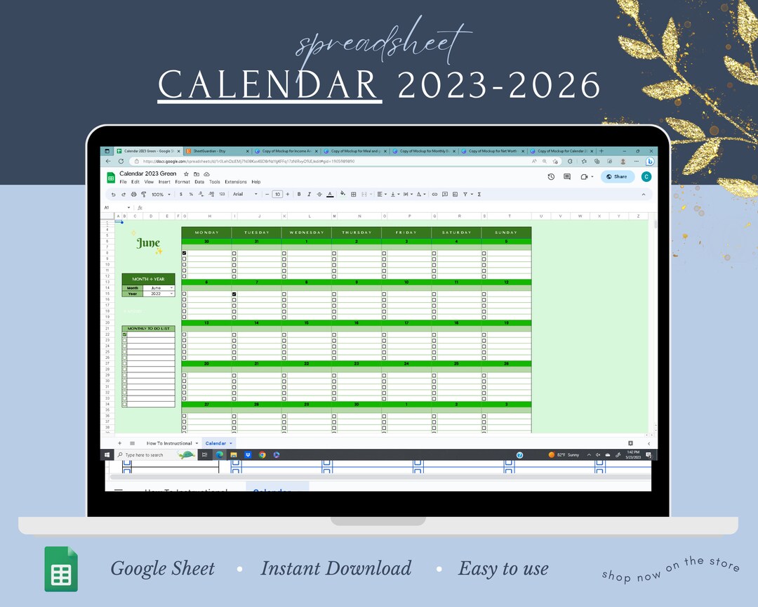 Calendar 20232026 Google Sheets Digital Download Template Etsy