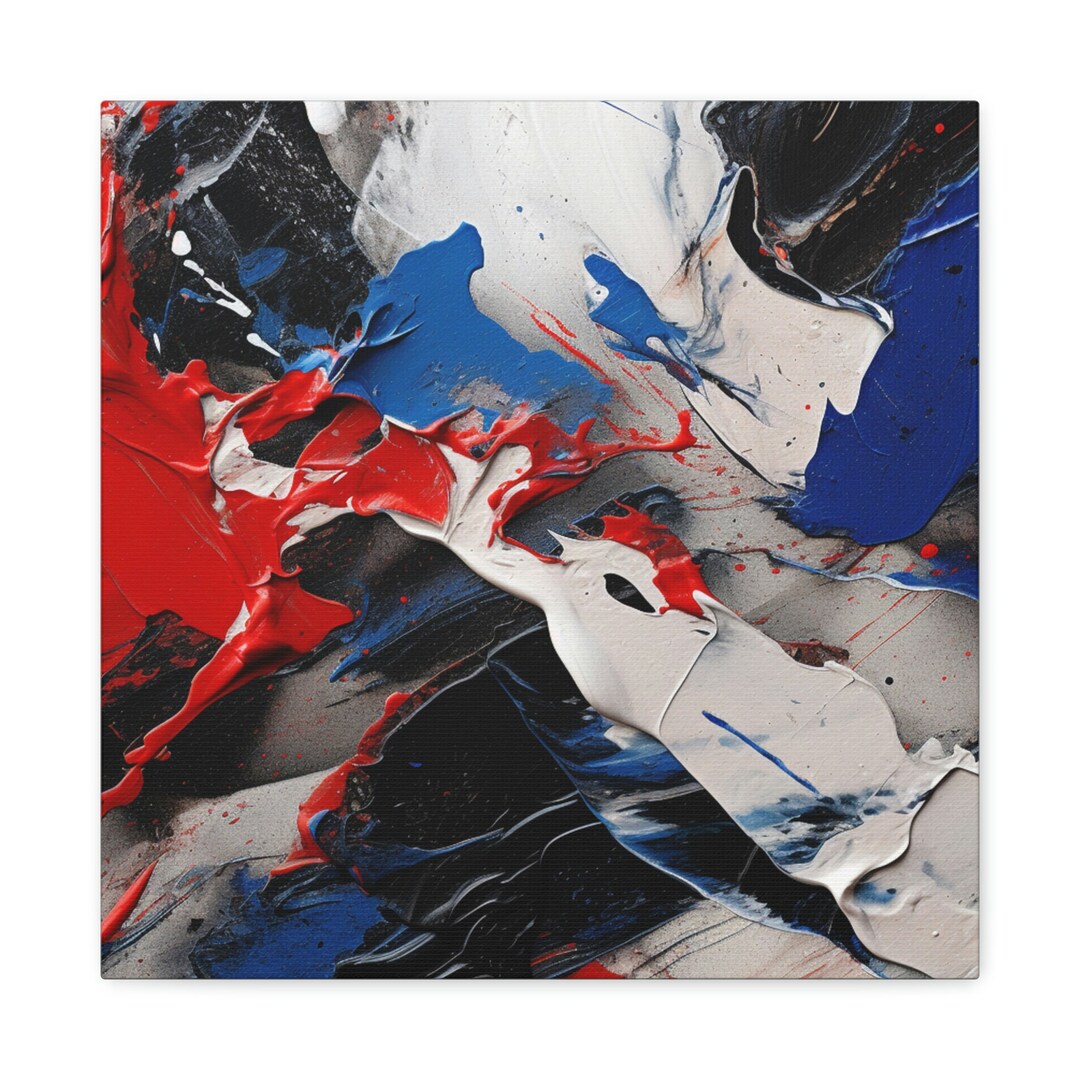 Blue Red Black White Abstract Painting Matte Canvas, Stretched, 1.25