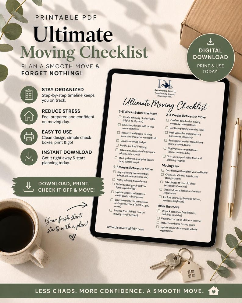 Ultimate Moving Checklist Printable – Minimalist Moving Planner PDF ...