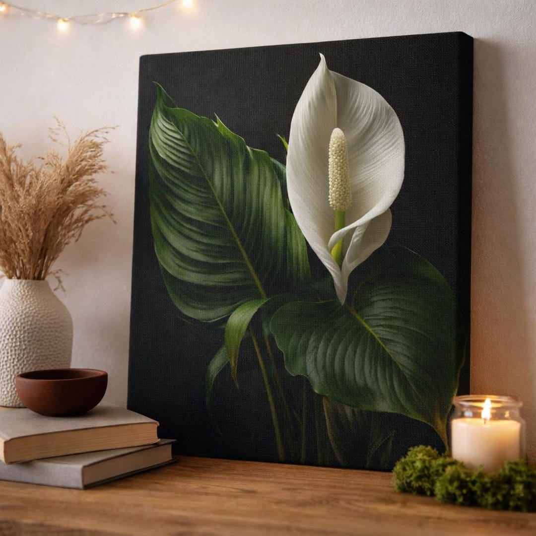 White Peace Lily Canvas Wall Art – Elegant Botanical Flower Print ...