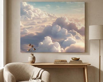 Cloudscape Canvas Wall Art – Dreamy Sky Canvas Print, Ethereal Cloud Decor for Bedroom Living Room, Soft Neutral Wall Art