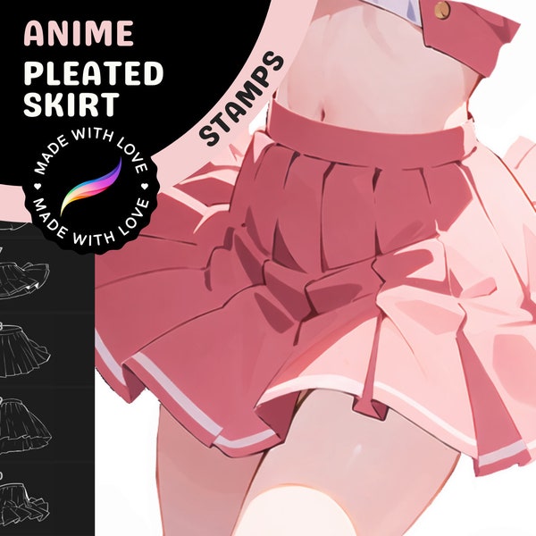 30 Procreate Anime clothes Stamps - Skirt stamp - pleated - for Anime, Manga, for Illustration Character Design Digital Art Reference