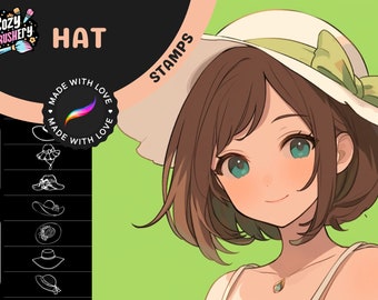 Timbri Procreate: Hat Haven, 50 timbri diversi per cappelli per disegni di personaggi creativi, perfetti per illustrazioni di moda e fumetti
