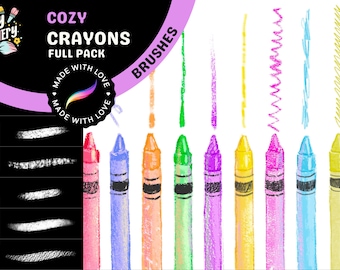 Ensemble de pinceaux pour crayons polyvalents - 55 textures de crayons de couleur Procreate pour tous les styles artistiques, pastels à l'huile, crayeux, cire