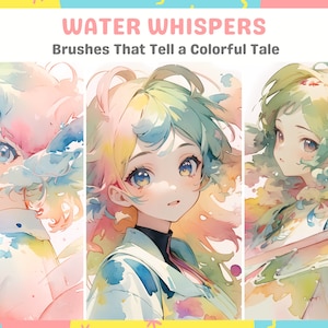 Procreate Anime Watercolor Brushes for Anime, Manga, Cartoon, Portrait, Backgrounds Digital Creator Art Sketching, Illustration Bundle image 9