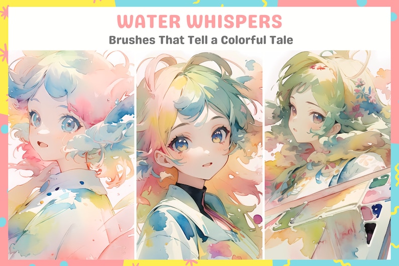 Procreate Anime Watercolor Brushes for Anime, Manga, Cartoon, Portrait, Backgrounds Digital Creator Art Sketching, Illustration Bundle image 9