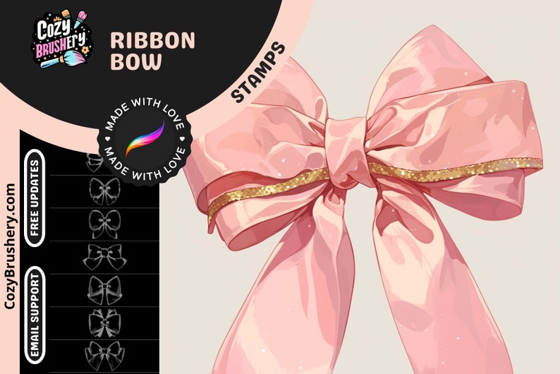Procreate Stamps: Ribbon Rhapsody, 77 Delicate Ribbon Bow Stamps for Elegant Artworks, Perfect for Gifts, Fashion, and Decorative Designs image 1