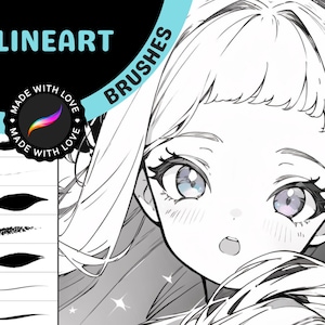 Procreate Pennelli Lineart Anime Manga per testa e corpo, Inktober, cartoni animati, schizzi Procreate Pennelli inchiostro Ritratto e corpo intero immagine 1