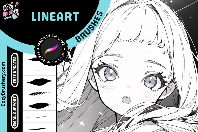 Procreate Anime Manga Lineart Brushes for Head and Body, Inktober, Cartoon, sketching Procreate Ink Brushes Portrait and Fullbody image 1