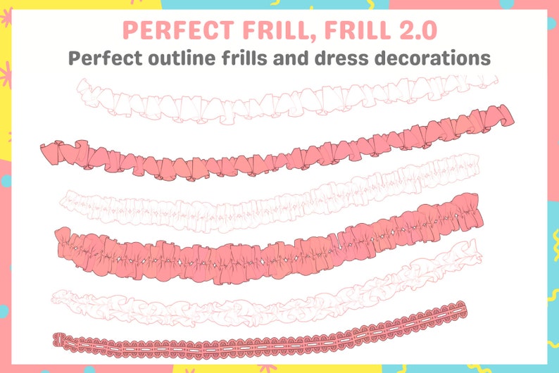 Frill Magic 2.0 Procreate Brushes for Perfect Frills & Colorful Outlines, Double Technique Mastery, 50 Unique Ruffle Dress Brushes image 3