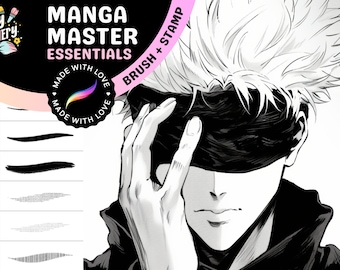 Procreate Manga Master Brush Set: 400+ Essential Manga Brushes, Halftones and Extra Brushes, Frames, Sparkles, Smoke, Speech Bubbles