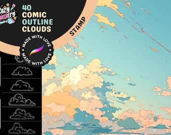 Tampons Procreate : Cloud Dreams, pinceaux nuage comiques aux contours ultimes pour un ciel dynamique, manga et art