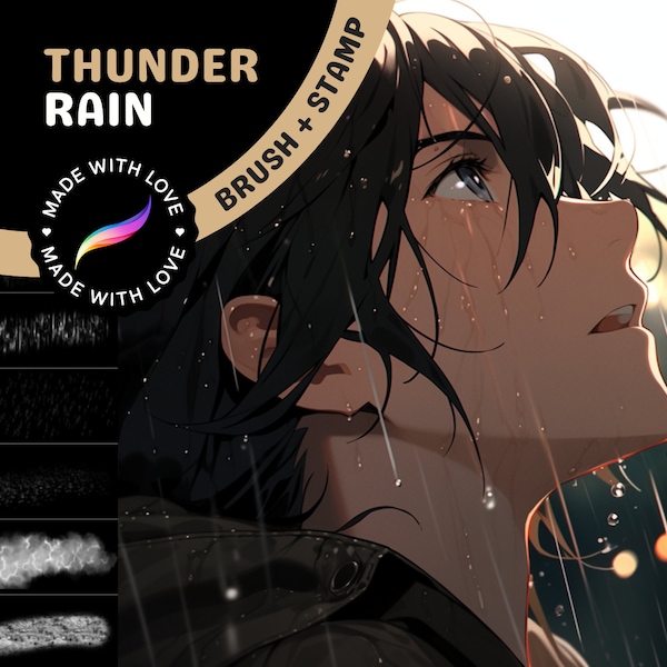 Thunderstorm Symphony: Ultimate Rain & Thunder Procreate Brush Set, Window and Ground Effects