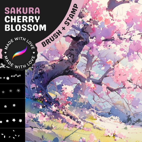 Procreate Pinsel: Sakura Cherry Blossom Bliss, 64 bezaubernde Blütenblatt- und Blumenpinsel und Stempel für verträumte Kunstwerke