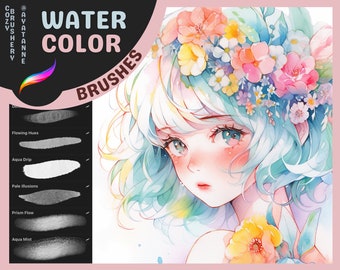 Procreate Anime Watercolor Brushes for Anime, Manga, Cartoon, Portrait, Backgrounds Digital Creator Art Sketching, Illustration Bundle