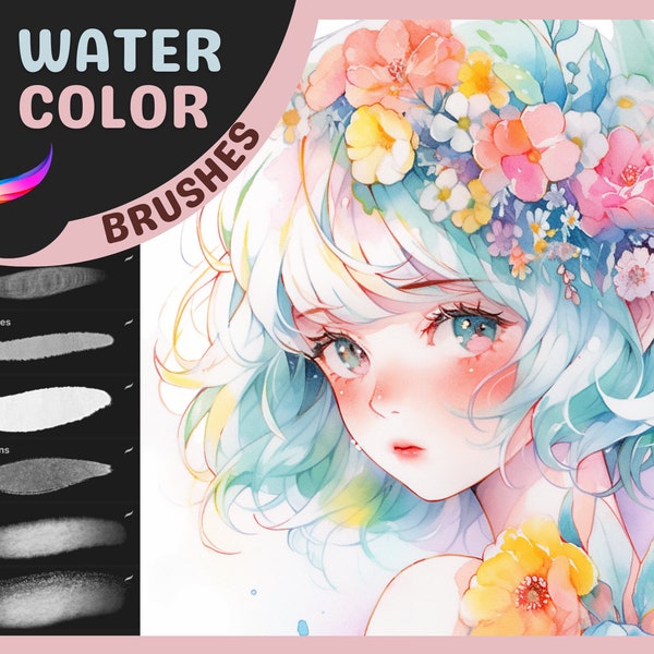 Procreate Anime Watercolor Brushes for Anime, Manga, Cartoon, Portrait, Backgrounds Digital Creator Art Sketching, Illustration Bundle