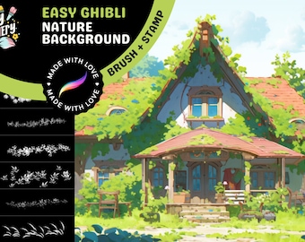 Ghibli Inspired Procreate Nature Brush Set: 203 Laub, Blume, Wolke, Blumen, Grasbürsten, mit extra Schnee, Regen, Eis, Schneebürsten